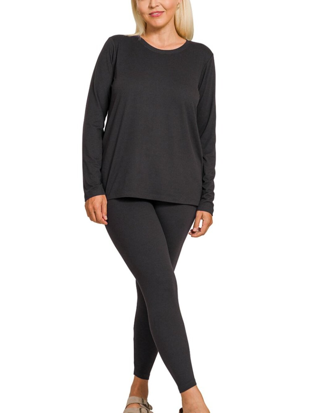 Plus Size Buttery Soft DTY Microfiber Top & Leggings Set | Round Neck | Black